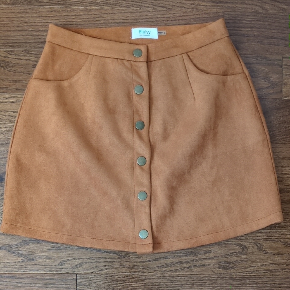 Bluivy Women's A-Line Faux Suede Button Skirt